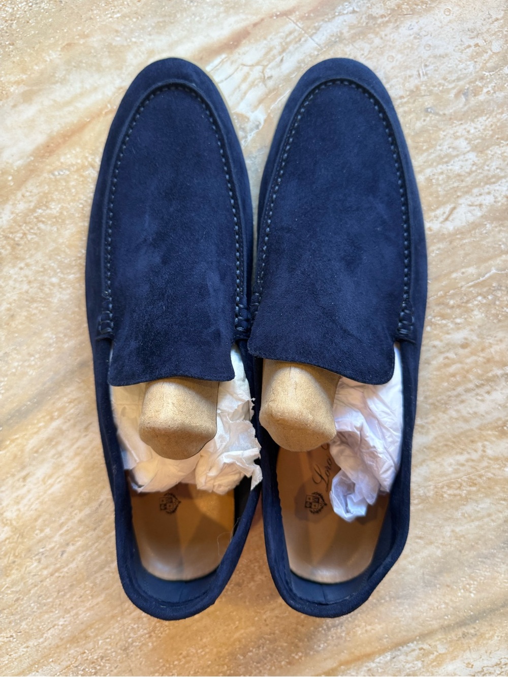 Loro Piana Navy Suede Slip-On Loafers